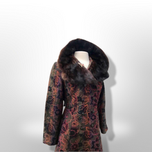 Load image into Gallery viewer, 60’s Vintage Coat Floral Tapestry Carpet Mink Collar Colorful