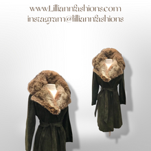 Load image into Gallery viewer, 70’s Forest Green Suede Trench with Fur Trim Collar