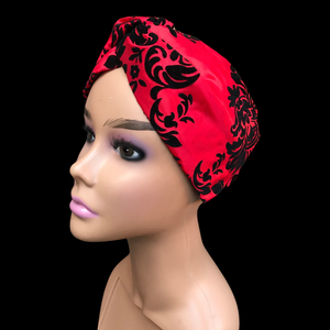 Red Headband Satin and Velvet Brocade Turban Extra wide headband