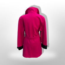 Load image into Gallery viewer, Vintage Wool Magenta Pink Wool Black Trim Wrap Coat