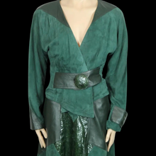 Load image into Gallery viewer, Vintage 80’s 90’s Italian Women’s Suit in Green Suede Lamb Leather Genuine Snakeskin Couture