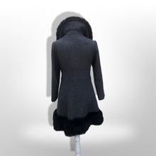 Load image into Gallery viewer, 60’s Vintage Black Wool Coat Fur Trim Sewn in Matching Belt
