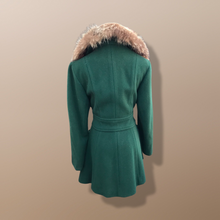 Load image into Gallery viewer, Vintage Forest Green 100% Wool Wrap Coat with Genuine Fur Collar