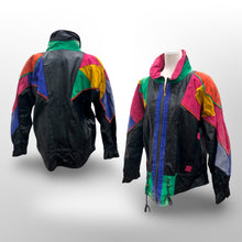 Load image into Gallery viewer, 80’s 90’s Leather ColorBlock Glam Jacket Motorcycle Style Arsenio Hall Punky Brewster Saved by the Bell Nostalgia