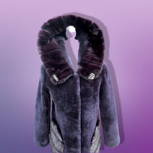 Load image into Gallery viewer, New Shearling and Mink Plum Purple Jeweled Hooded Luxury Coat