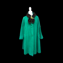 Load image into Gallery viewer, Vintage Women&#39;s Coat- 60s Lilli Ann Emerald Green Mink Wool Swing Coat One Size Fits All Mad Men