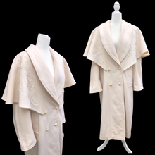 Load image into Gallery viewer, 80’s 90’s Vintage Ivory White 100% Pure Wool Oversized Cape Coat Loose Fit Casual Career Winter into Spring Flexible Size
