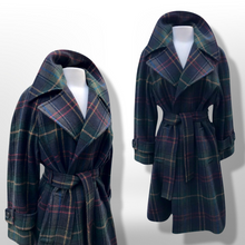 Load image into Gallery viewer, Green Tartan Wool Plaid Wrap Coat