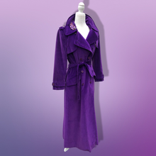 Load image into Gallery viewer, Vintage 70’s Calvin Klein Violet Royal Purple Velvet Full Length Coat Trench Coat Spy Coat