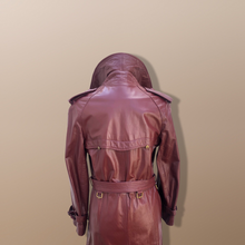 Load image into Gallery viewer, 70’s Leather Spy Trench Coat Oxblood Maroon Deep Bergundy Color