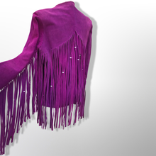 Load image into Gallery viewer, Authentic 70’s Magenta Purple Pink Suede Long Fringe Beaded Jacket Coat Boho Bohemian Hippy Chic