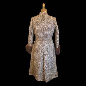 Vintage 60s 70s Women's Coat Mohair Wool Knitted Couture Made in Paris France Belt Fit Flare Princess Trim
