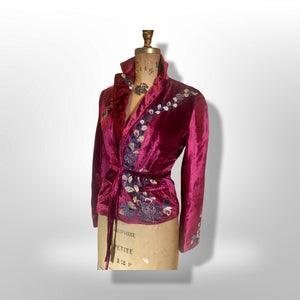 Vintage Red Bergundy Beaded and Embroidered Blazer Top Jacket Floral Holiday Christmas Thanksgiving