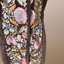 Load image into Gallery viewer, Vintage Deadstock Embroidered Pink Floral Brown Suede and Mongolian Lamb Coat Small Petite