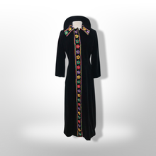 Load image into Gallery viewer, 60’s 70’s Black Velvet Floral Embroidered Full Length Coat