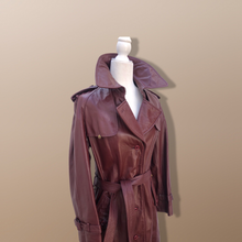 Load image into Gallery viewer, 70’s Leather Spy Trench Coat Oxblood Maroon Deep Bergundy Color