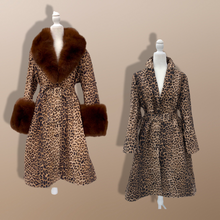 Load image into Gallery viewer, Leopard Print Leather and Fox Fur Trench Fit and Flare Coat