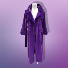 Load image into Gallery viewer, Vintage 70’s Calvin Klein Violet Royal Purple Velvet Full Length Coat Trench Coat Spy Coat