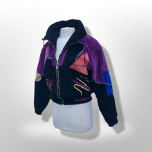 Load image into Gallery viewer, 80’s 90’s Suede Colorful “In Living Color” Saved by the Bell era Bomber Jacket Coat