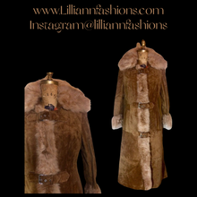 Load image into Gallery viewer, 70s Suede Afghan Coat Shearling Camel Leather Buckle Full Length Hardware Penny Lane Almost Famous, M/L/XL Hippy Russian Princess