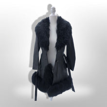 Load image into Gallery viewer, Vintage 60’s 70’s LIlli Ann Made in UK Black Leather Shearling Princess Boho Fit and Flare Coat Pinup