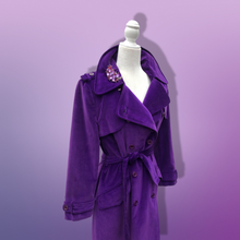 Load image into Gallery viewer, Vintage 70’s Calvin Klein Violet Royal Purple Velvet Full Length Coat Trench Coat Spy Coat