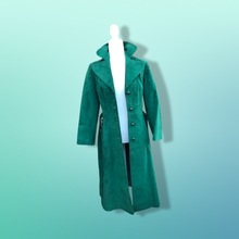 Load image into Gallery viewer, Emerald Green Suede 70’s Coat Rounded Collar Studio 54 Trench Spy Coat