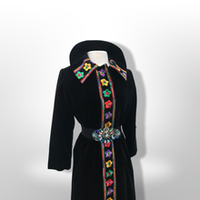 Load image into Gallery viewer, 60’s 70’s Black Velvet Floral Embroidered Full Length Coat