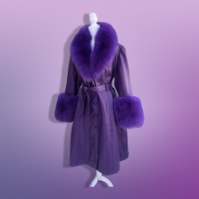 Load image into Gallery viewer, Purple Lamb Leather and Fox Fur Trench Fit and Flare Coat