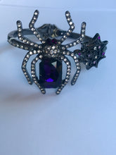 Load image into Gallery viewer, Purple Spider Necklace and Bracelet Set Rhinestone Glass Metal Betsey Johnson Halloween Insect Bug Love