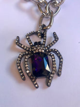 Load image into Gallery viewer, Purple Spider Necklace and Bracelet Set Rhinestone Glass Metal Betsey Johnson Halloween Insect Bug Love