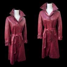 Load image into Gallery viewer, 70’s Vintage Leather Trenchcoat Spy Lamb Leather Bergundy Oxblood Color Super Soft