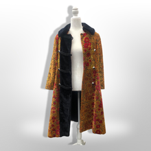 Load image into Gallery viewer, 60s 70s Vintage Gold And Red Floral Carpet Tapestry Coat Velvet Sherpa Boho Chic Burning Man Woodstock Russian Princess Sergeant Pepper's