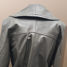 Load image into Gallery viewer, Italian Leather Coat Full Length Scalloped Collar Fit Flare Princess Belted