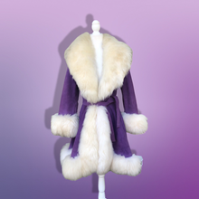 Load image into Gallery viewer, Vintage 70’s Collectible Lilli Ann Purple Suede and Massive Sheepskin Shearling Coat Penny Lane Almost Famous Princess Cut Fit and Flare Hippy Boho Chic Jessica Simpson