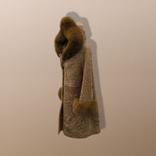 Load image into Gallery viewer, New Tan Shearling Lamb and Leather Fox Fur Hooded Coat Reversible Minimalistic