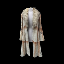 Load image into Gallery viewer, Embroidered Mocha Cream Colored Ombré Sheared Fur Beaver Princess Coat with Crystal Accents Full Skirt and Flared Bell Sleeves Wearable Work of Art One of A Kind