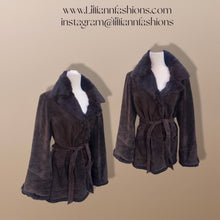 Load image into Gallery viewer, Brown Suede and Fur Collar and Cuff Coat Flexi Size Flared Sleeve