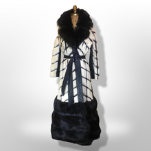 Load image into Gallery viewer, Women&#39;s Vintage Coat 60s Mink Fox Fur Mosaic Geometric Leather White Black Ultimate Luxury Three Tier Zip Off Coat Princess Mod S/M
