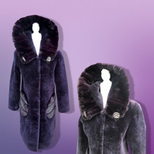 Load image into Gallery viewer, New Shearling and Mink Plum Purple Jeweled Hooded Luxury Coat