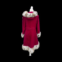 Load image into Gallery viewer, Vintage 70’s Coat Red Princess Spotted Faux Fur Hooded Christmas Holiday Winter Princess