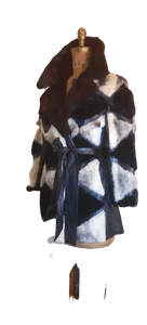Vintage Women's Coat- Mod Dramatic 60s Cross Mink White Black Leather Mosaic Geometric Princess Jacket Coat
