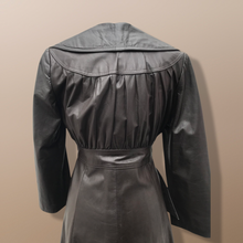 Load image into Gallery viewer, Vintage Brown Leather Trench Spy Coat Lord and Taylor Fit and Flare