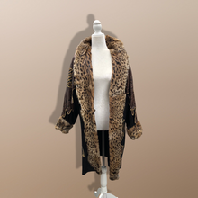 Load image into Gallery viewer, 80’s Does 20’s Cocoon Suede and Leather Gold Leaf Coat and Spotted Genuine Fur Serval Leopard Work of Art Coat
