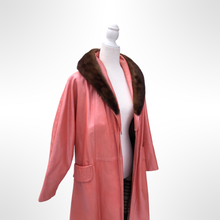 Load image into Gallery viewer, 70’s 80’s Pink Leather and Mink Collar Convertible Duster Coat