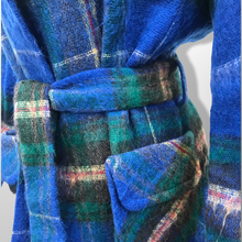 Load image into Gallery viewer, Made in Scotland Scottish Pure Mohair and Wool Plaid Coat Hat Scarf Three Piece Set Blue Yellow Wrap Style