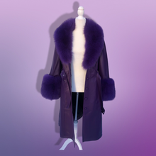Load image into Gallery viewer, Purple Lamb Leather and Fox Fur Trench Fit and Flare Coat