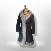 Load image into Gallery viewer, Lilli Ann Princess Mod Gray Wool Curly Lamb Princess 60s Belted Fit and Flare Small Coat