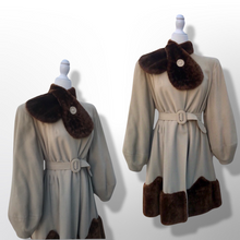 Load image into Gallery viewer, Collectible Rare 30’s early 40’s Coat Cashmere Wool and Scalloped Mouton Fur Balloon Sleeves Fitted and Flared