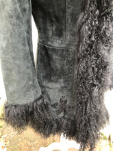 Load image into Gallery viewer, Vintage Black Suede and Curly Mongolian Bohemian Boho Hippy Coat Coachella Burning Man Goth
